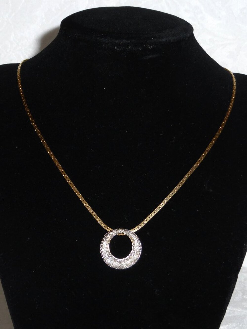 Vintage 14K Solid Gold Diamond Pave Eternity Slider Pendant Necklace 9 gr